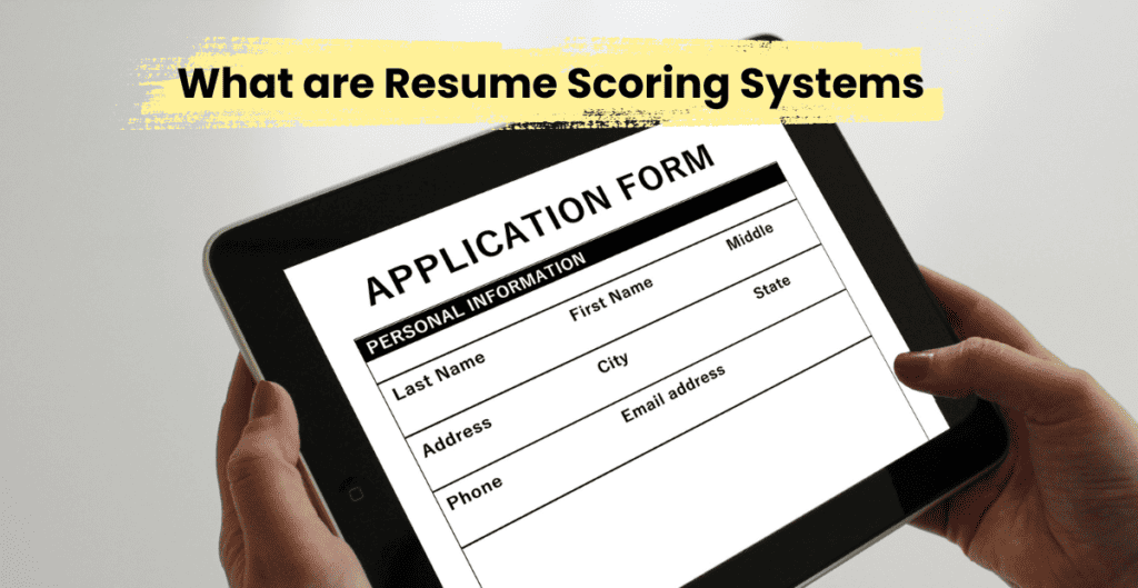 resume scoring systems at work on a tablet held by two hands..